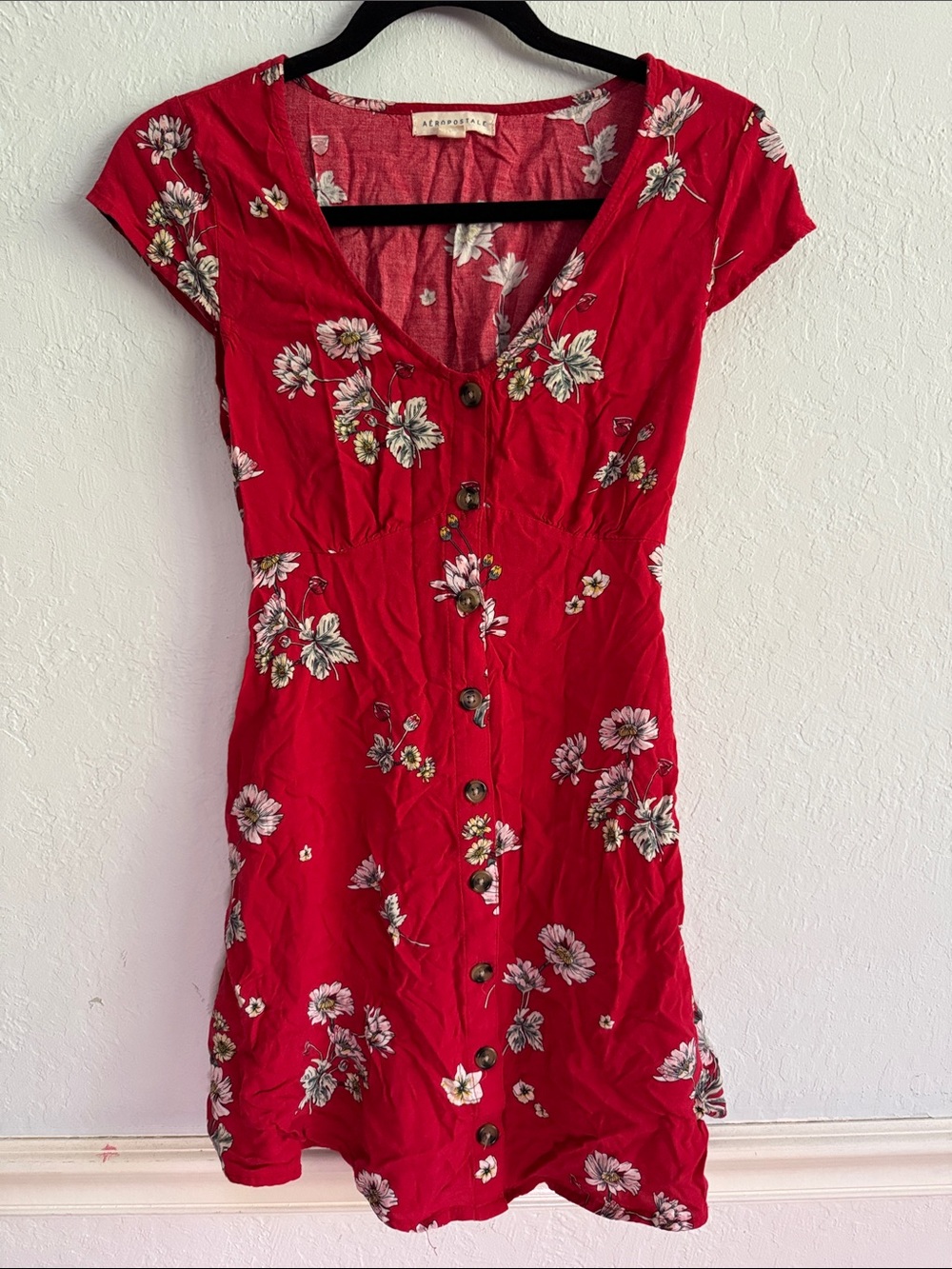 Aeropostale Red Floral Button-Front Corset Mini Dress